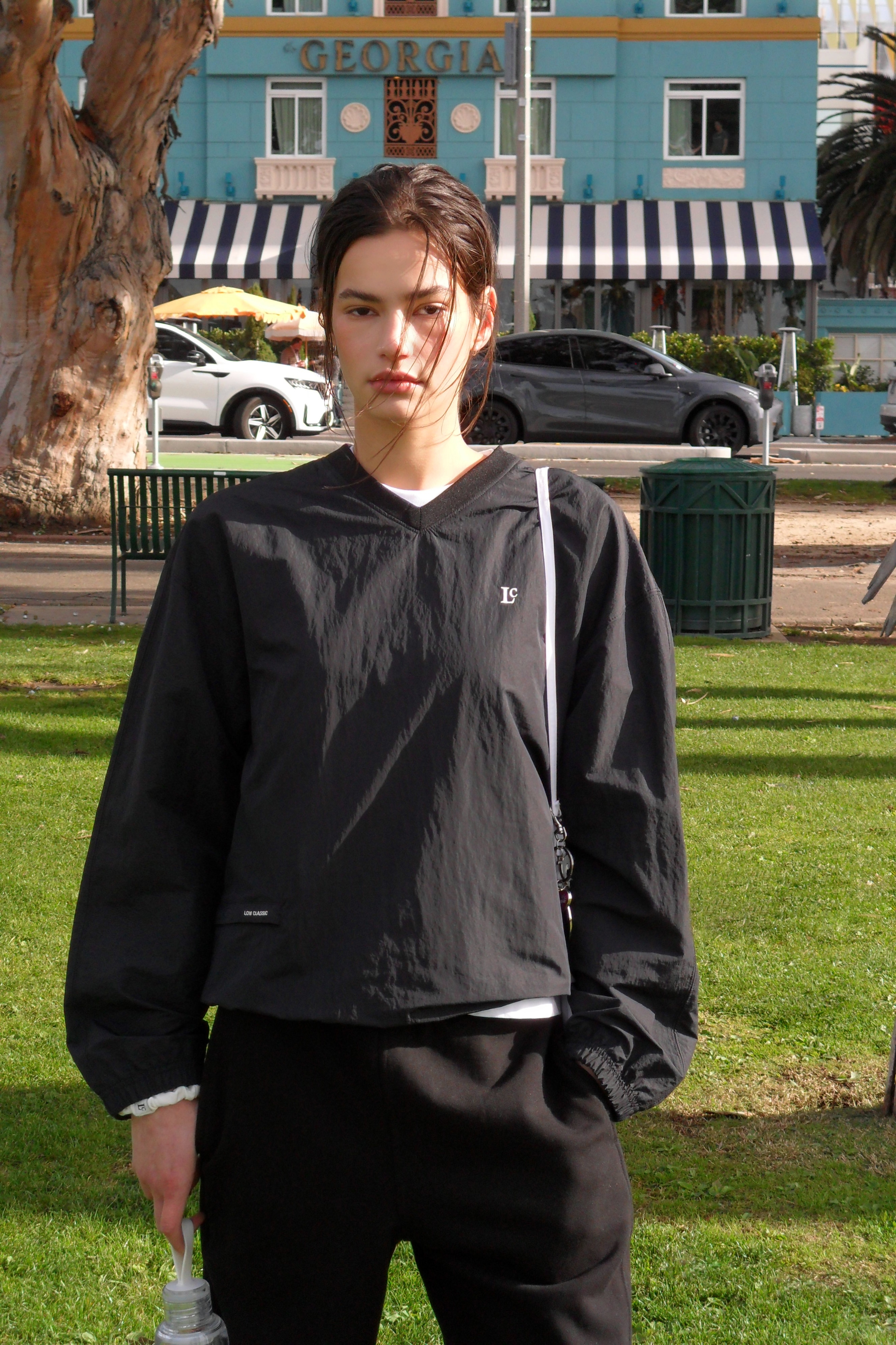 【LOW CLASSIC】 Lc NYLON SWEATSHIRT : BLACK NAVY