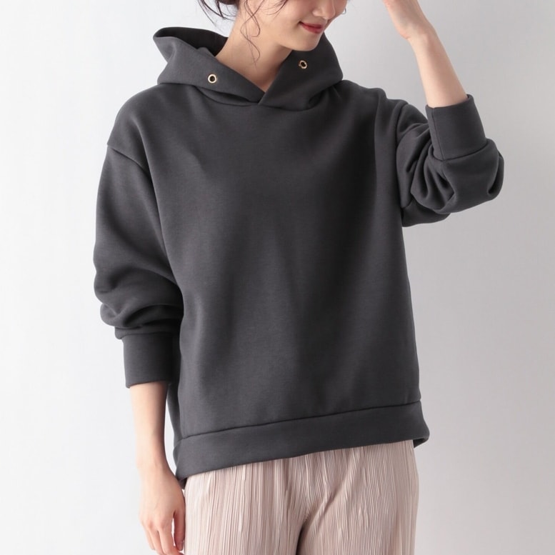 トレーナー スウェット トップス クルーネック パーカー フード フーディー 無地 ドロップショルダー 長袖 パフスリーブ