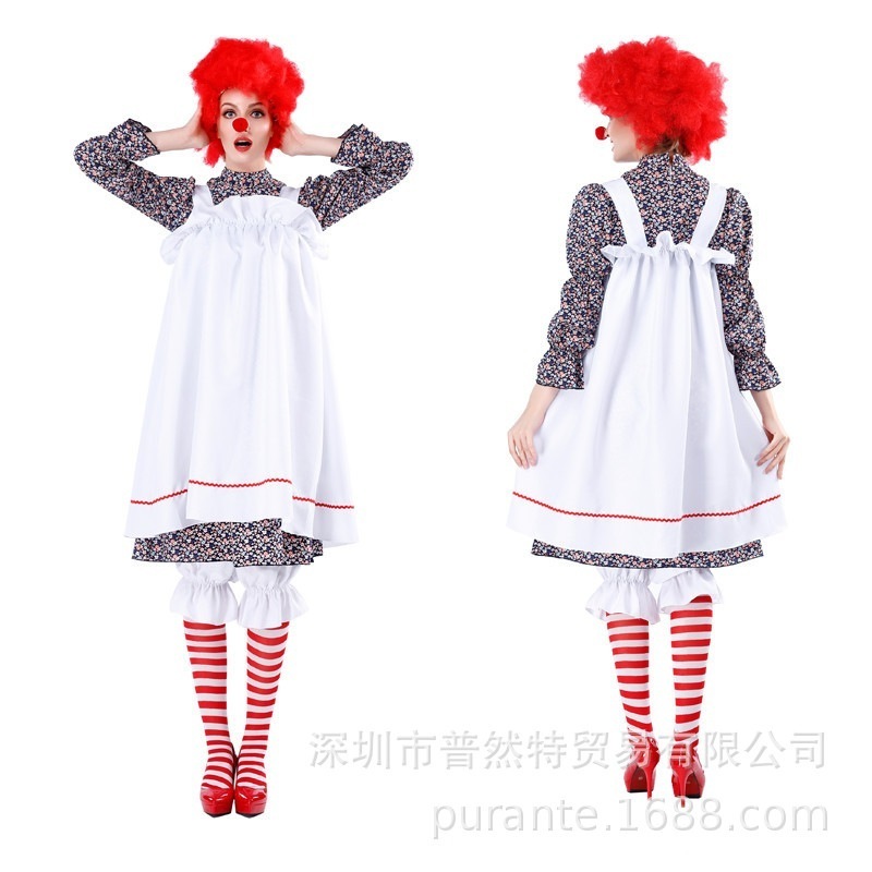 ハロウィーンのピエロたちのコスプレサーカスのメイドバーの舞台衣装です
