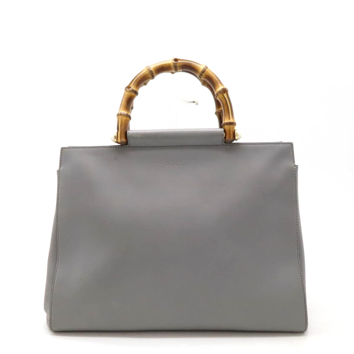 ニムフェア バンブー ハンドバッグ レザー フェイクパール グレー ショルダーストラップ欠品 45376