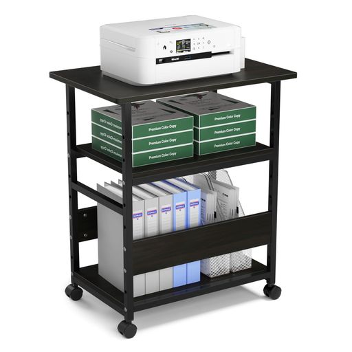 DEWEL プリンター台 幅60×奥行40×高さ70CM キャスター付き プリンターラック 3段 中棚調整 総耐荷重60KG 木製 スライド棚 サイドワゴン プリンターワゴン 組み立て簡単 (HT16
