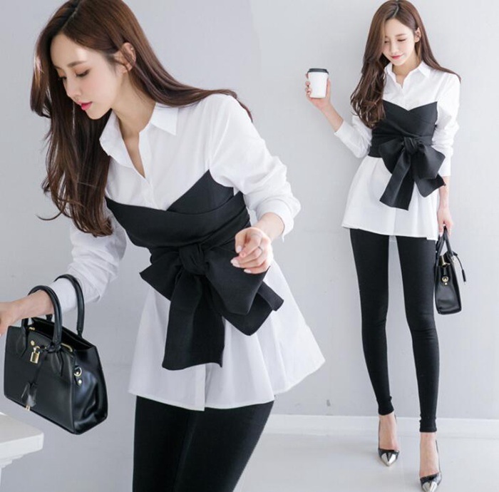 OL オフィス スリム ホワイト ストライプ柄 春トップス ブラウス 上着 着痩せ ワイシャツ フォーマル カジュアル シンプル おしゃれ 長袖 ロングシャツ 通勤 レディース トップス シャツ 白シ