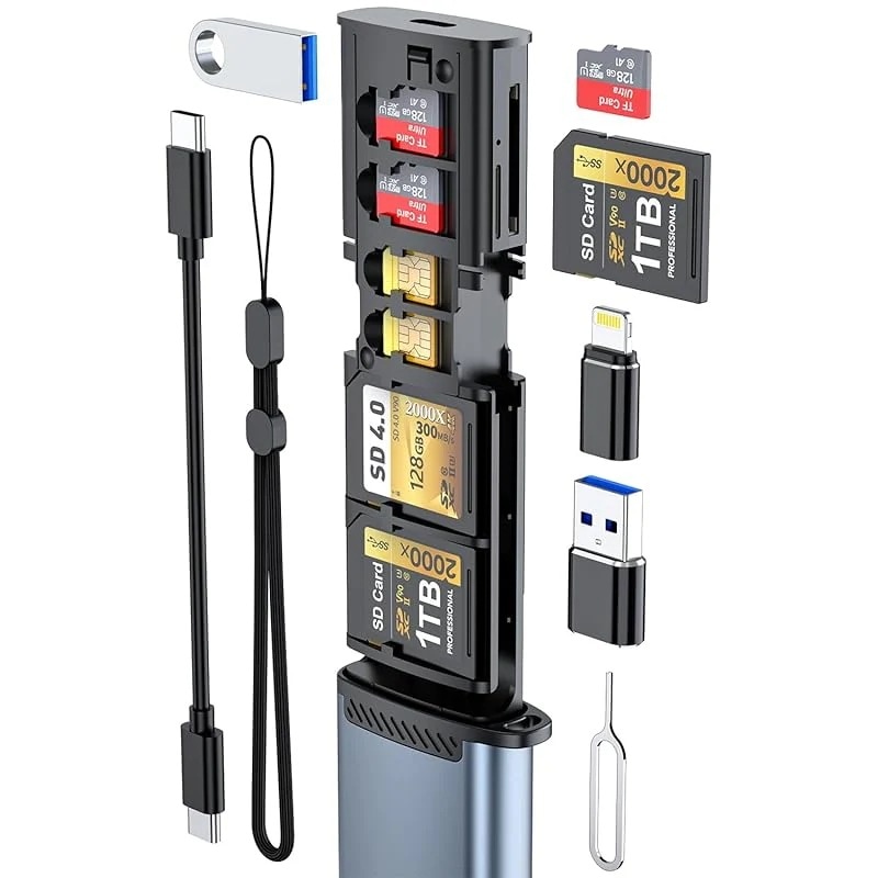 【2024新モデル】SDカードケース 12in1 iPhone/USB3.0/タイプc SDカードリーダー OTG対応 双方高速転送 同時読み書き 設定不要 3*SD カード スロット 4*TF カー