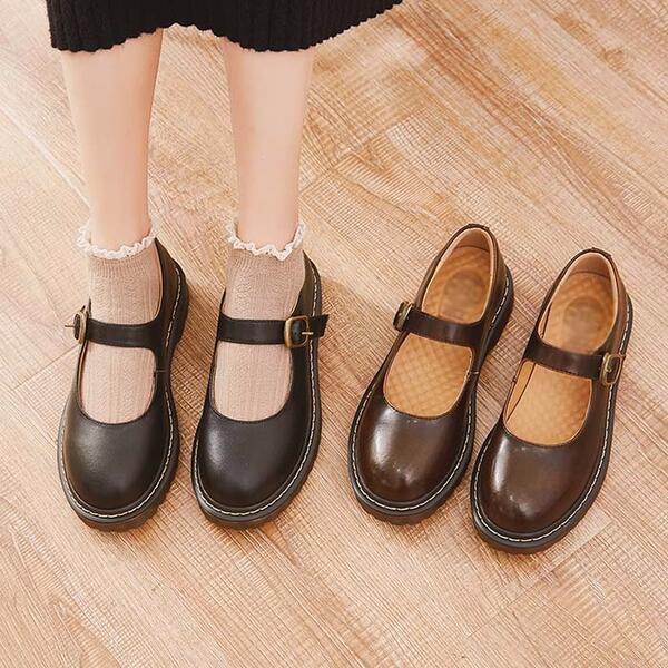 ワンストラップ シューズ かわいい パンプス ロリータ メイド靴 女の子 エナメル 黒 ブラック ブラウン レディース【22.5 25.0】