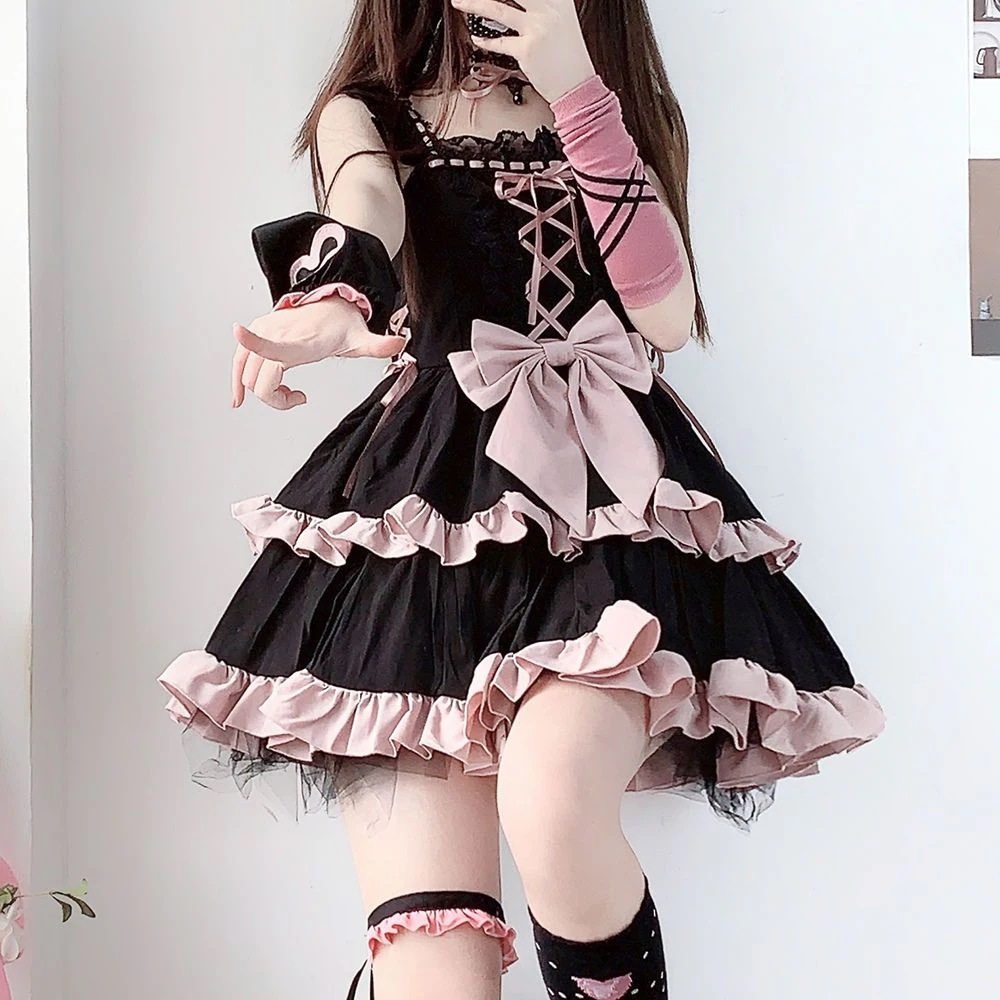 メイド服 コスプレ JSK覇気ギャルコスロリータスカートショート二段ロリータスカート 8点セット