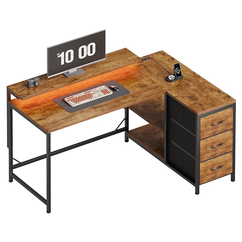 YeTom l字デスク 幅100.5cm パソコンデスク 机 pcデスク モニタ台の高さ調節可能 コーナーデスク 本棚付き 引き出しとコンセント付き 左右組み換え自由 オフィスデスク 勉強机 学習机