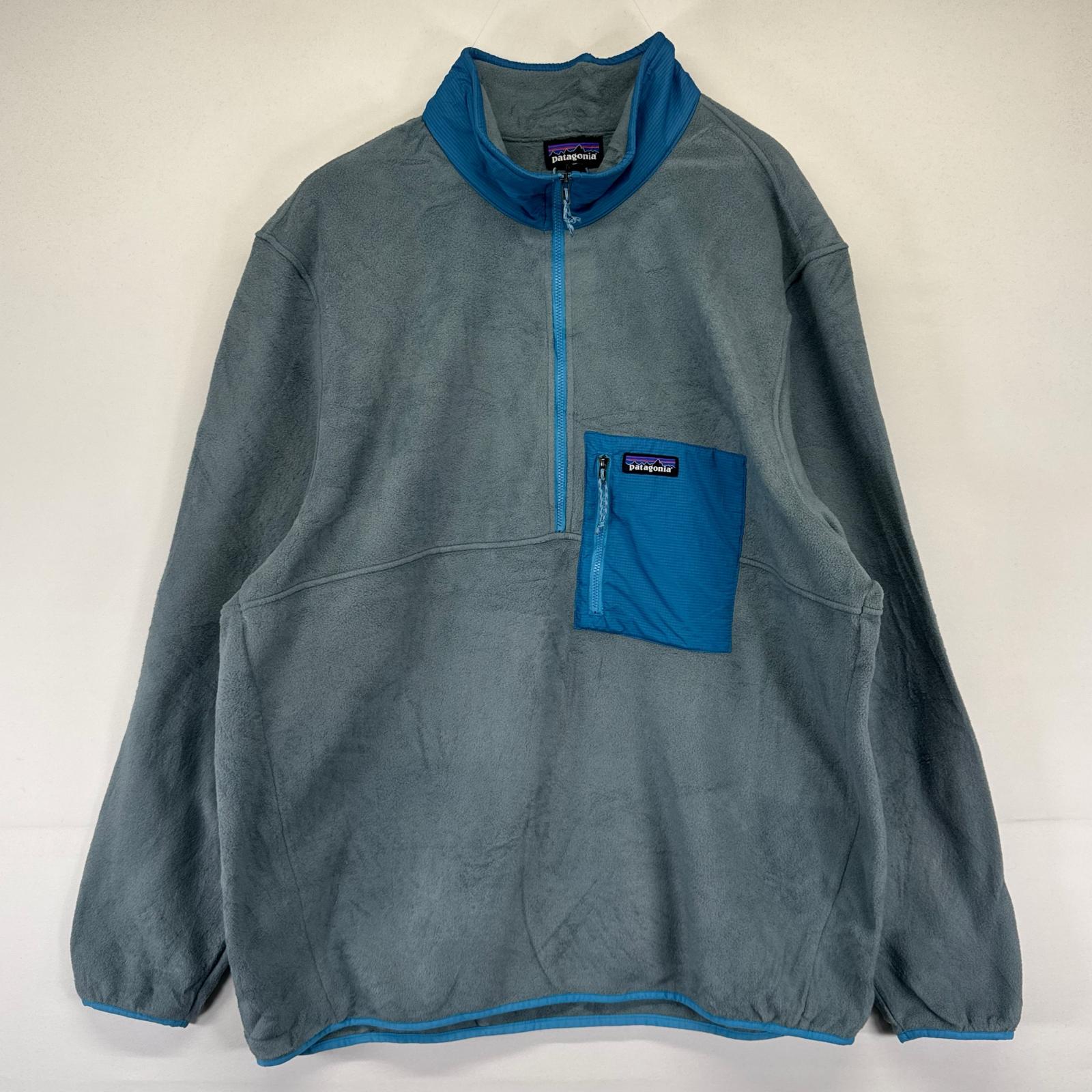 古着 フリース ジャケット 胸ポケット アウトドア ハーフジップ プルオーバー 2XL グレー系 メンズ