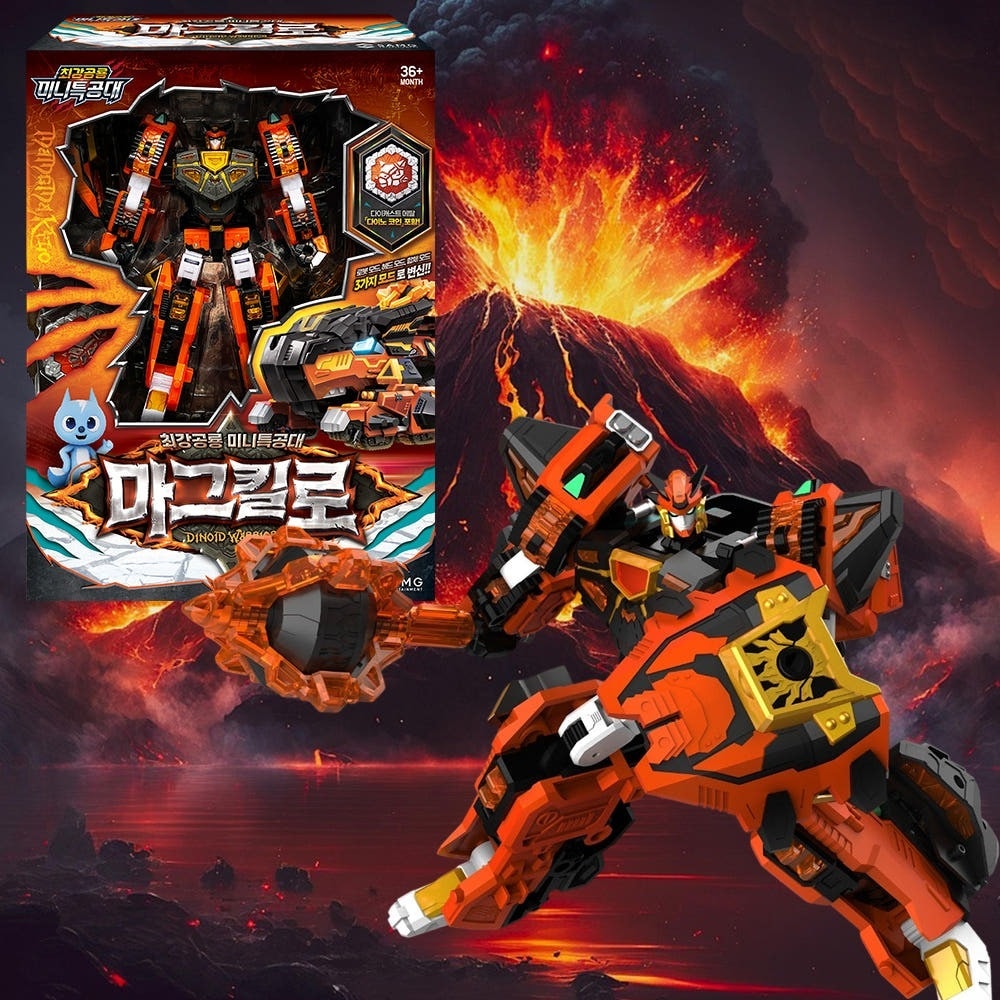ミニ特攻隊/最強恐竜/ダイノイド ウォリアー/マグキロ/三段変身/ロボット/レクスカイザーの右足/オレンジ色/ヘッドボット/ヘッド変身/韓国ロボット/変身ロボット/正品
