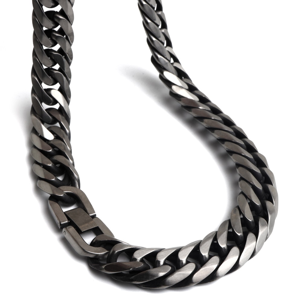 ステンレス 太幅のダブル喜平ネックレス 燻しタイプ 幅13mm 3サイズ [n348-as-13mm]