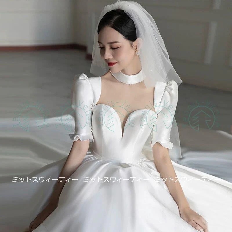 ウェディングドレス 結婚式 プリンセスラインドレス ウエディングドレス 二次会 半袖 花嫁 パーティ