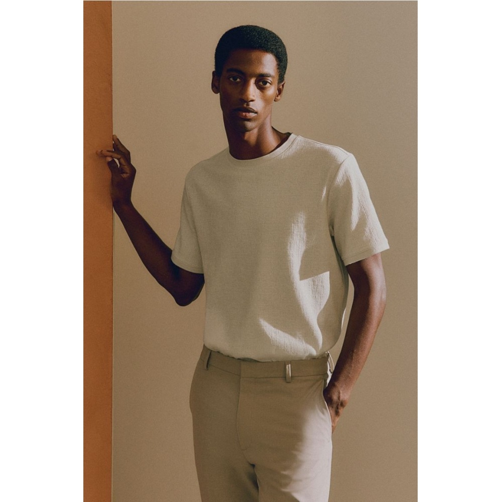 H&M レギュラーフィットテクスチャードTシャツライトベージュ