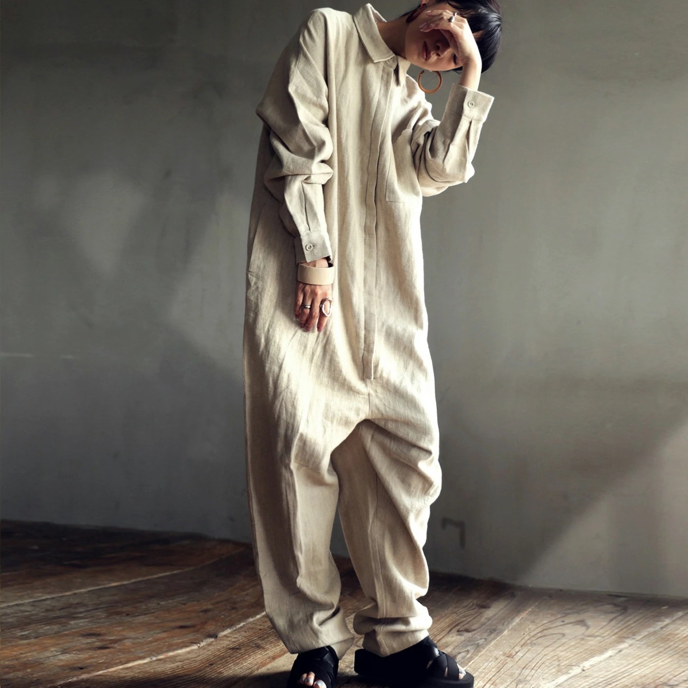 ジャンプスーツ リネン オールインワン レディース 送料無料・メール便不可