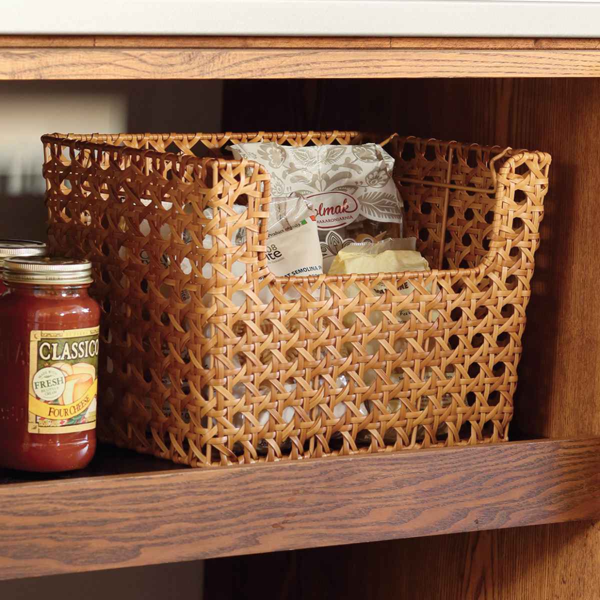 ユティルオクタ スタッキングバスケット 洗える バスケット かご 手編み ラタン風 収納 カゴ 水洗い 前開き 幅36x奥行26x高さ25.5cm 取っ手付き 天然素材風 小物収納 収納かご