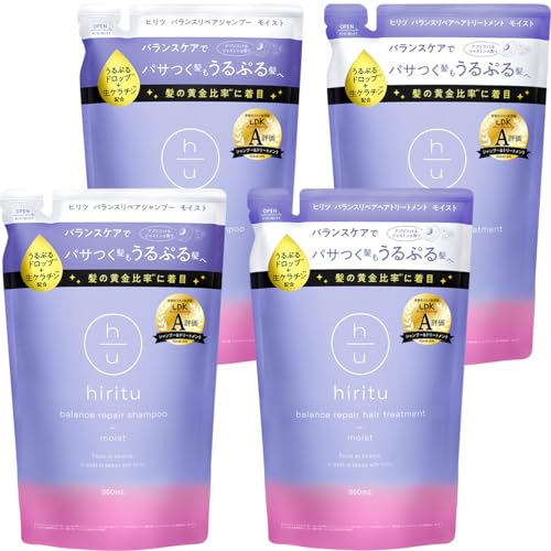 (ヒリツ) 詰め替え4個セット シャンプー ヘアトリートメント モイスト 350mL×4個 アプリコット&ジャスミンの香り