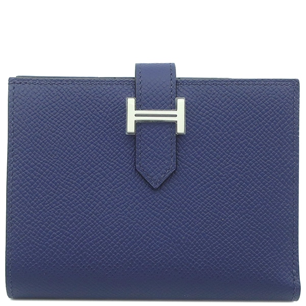 エルメス HERMES 二つ折り財布 ベアンコンパクト ヴォーエプソン ブルーアンクル シルバー金具 新品 未使用 紺 W刻印（2024年製） 【箱】【中古】