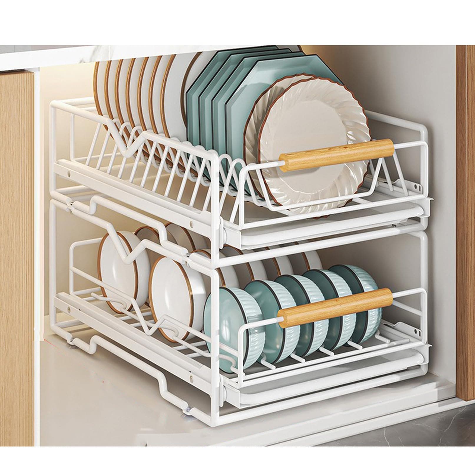 [SDS] 水切りラック シンクした収納 スライド 食器棚 二重収納 お碗ラック お皿スタンド 水切り付き スライドレール付き 引き出し 大容量 30*40*33 組み立て不要 台所洗面所下 収納 食