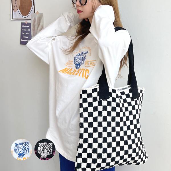 トップス ロゴ Tシャツ 長袖 春 レディース かわいい カジュアル パンツ デニム シンプル リゾート 旅行 トラベル 韓国 ファッション / タイガーロゴTシャツ