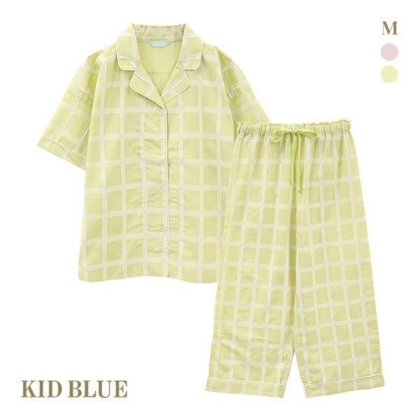 キッドブルー KID BLUE 24カットドビーチェック 半袖 8分丈 上下セット パジャマ ルーム