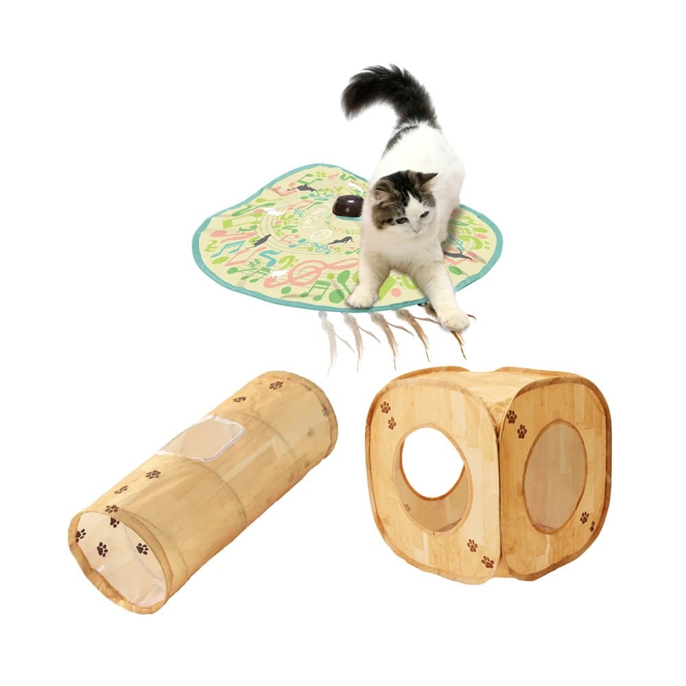 猫用　トンネル　おもちゃ満足セット　木目　ＣＲＣ30―59―04―46―00