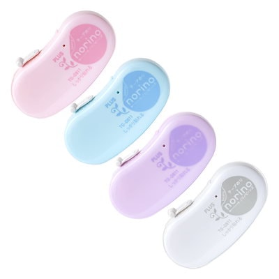 他サイト： プラス PLUS テープのり ノリノビーンズ しっかり貼れる ペールアソート 3+1個 TG-0811-4 54-420 剥がせる 使い捨て 学校 学習 勉強 制作 青 緑 赤 桃色 紫の商品画像