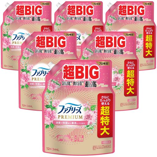 ファブリーズ 消臭スプレー PREMIUM 消臭+除菌成分最高レベル配合 衣類・布製品用消臭剤 パステルフローラル&ブロッサムの香り 詰め替え 超特大 1240mL×6袋 [ケース品]