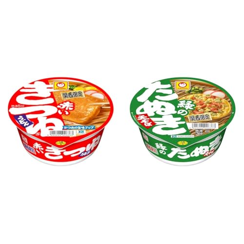 【セット買い】マルちゃん 赤いきつねうどん 関西 96g×12個 + 赤いきつね マルちゃん 緑のたぬき天そば 関西 (101g×12個) 関西限定 カップ麺 関西風つゆ/ねぎ入り カップそば 小エビ