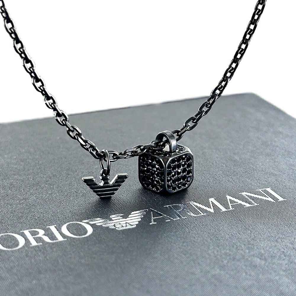 エンポリオアルマーニ ネックレス ステンレス メンズ レディース シンプル おしゃれ ブラック キューブ クリスタル チェーンネックレス ユニセックス アクセサリー 彼氏 彼女 夫 妻 記念日　結婚記