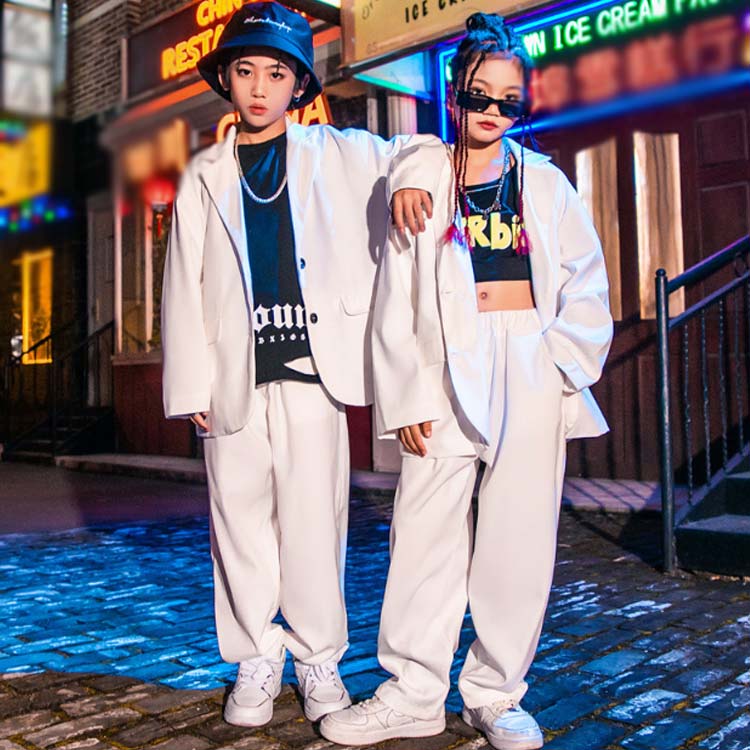 男の子 セットアップ 衣装 ダンス衣装 ジャケット パンツ ズボン 女の子 スーツセット パンツセット ジャズダンス hiphop 白 ヒップホップ ダンス 女の子 子供 ダンスウェア キッズ スーツ