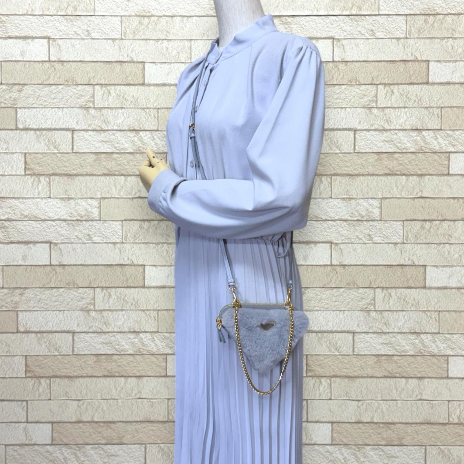 プラダ トライアングルWミニポーチ サフィアーノ ショルダーバッグ レザー 1NR015 グレー PRADA 中古 美品