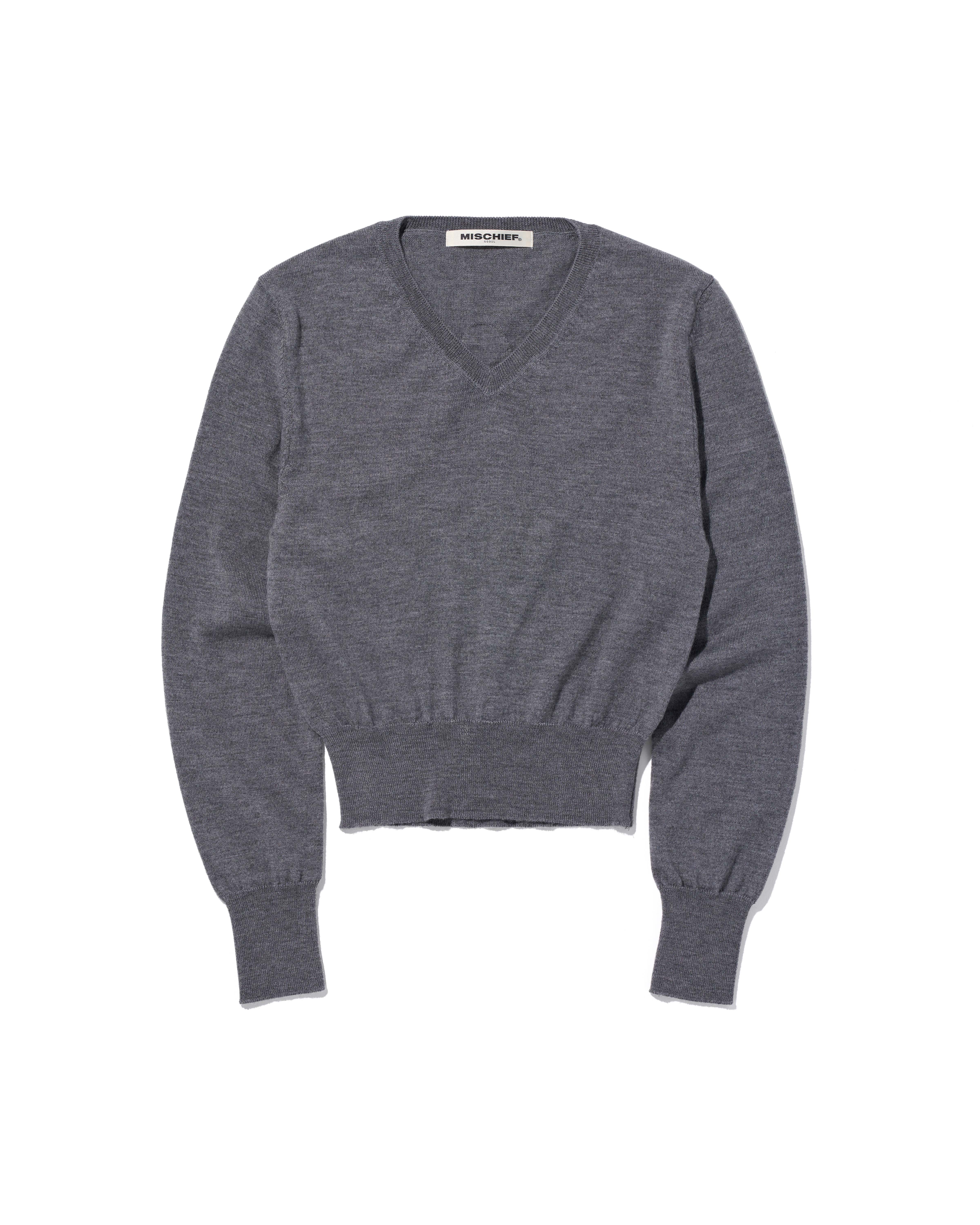 【MISCHIEF】 V-NECK PULL OVER KNIT TOP : GREY