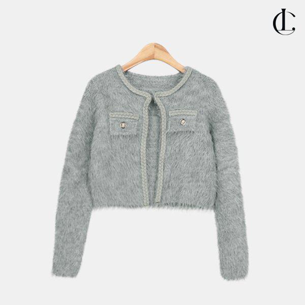 女性 冬 抜け毛のないジャケット ファー クロップ ボレロ ヘアリー アンゴラ ショート ニット カーディガン LLEET012