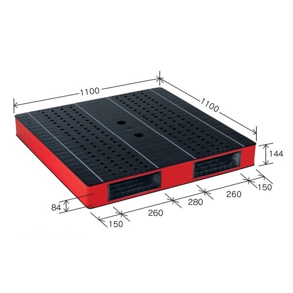 カラープラスチックパレット/物流資材 11001100mm ブラック/レッド 両面使用 HB-R21111SC 自動倉庫対応 岐阜プラスチック工業
