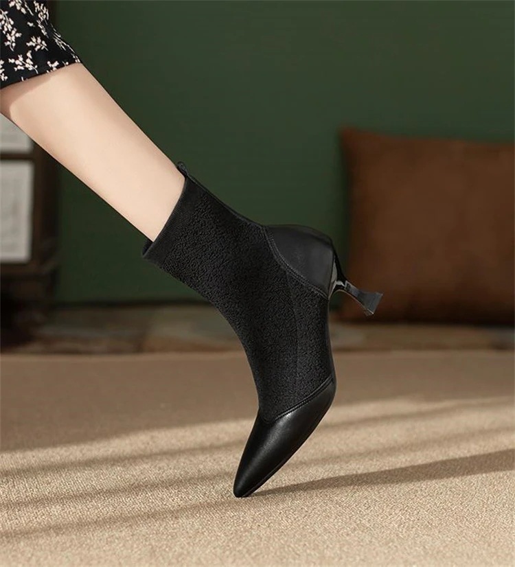 激安セール レトロ ハイヒール ニット 弾性ブーツ ショートブーツ ソックブーツ ファインヒール ポインテッドトゥ セクシー 気質 靴下靴