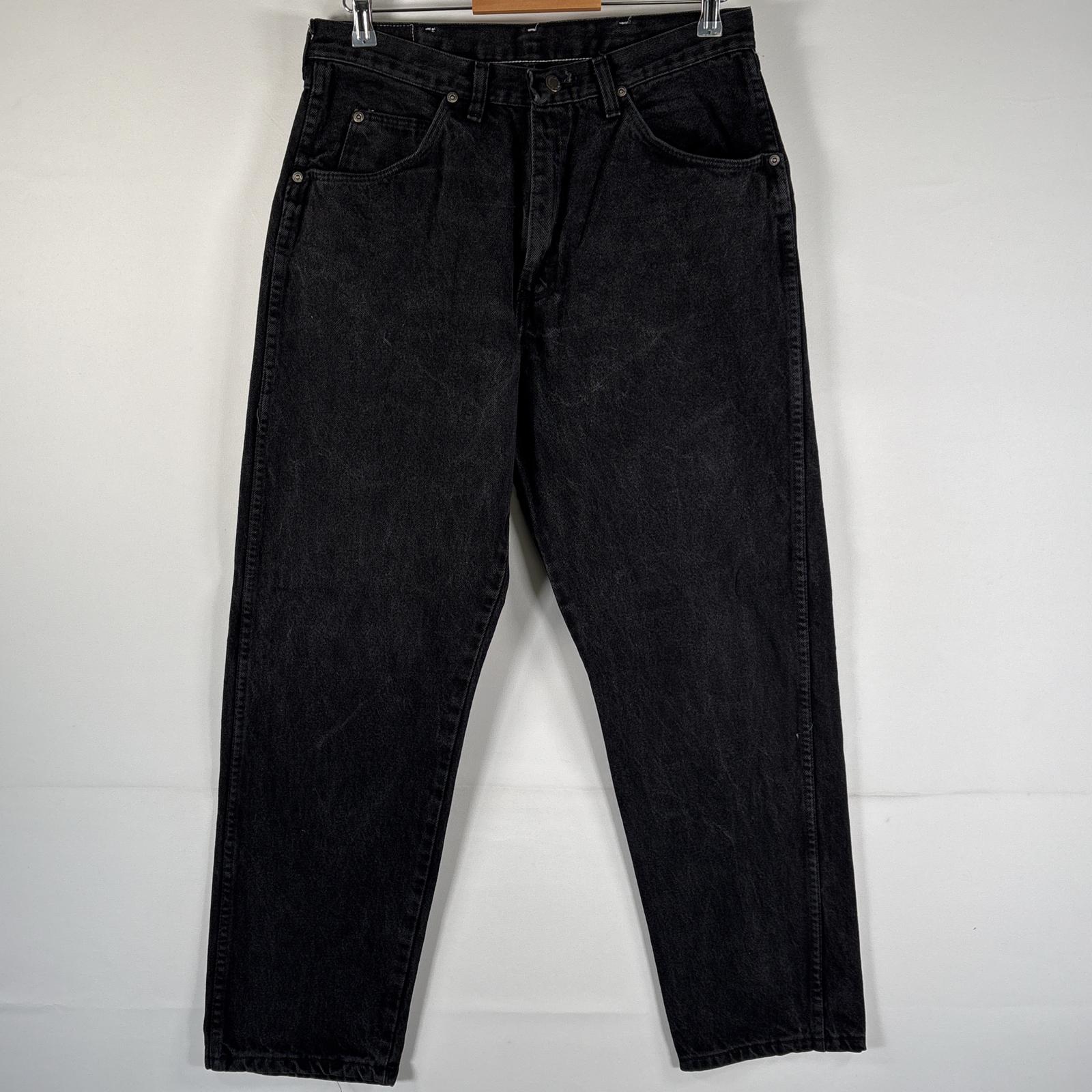 古着 90s/90年代 USA製 デニムパンツ ワンポイントロゴ ブラックデニム コインポケット 後染め w34 L30 ブラック メンズ