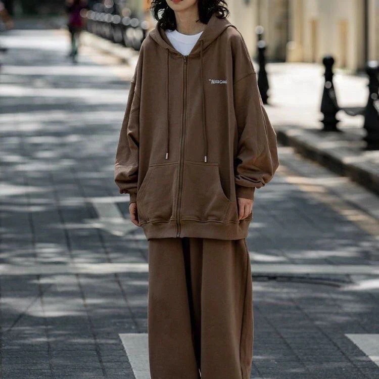 本の限定品ストリートスポーツスーツ秋春ゆったりフード付きスポーツパンツ2点セットカップル・レジャースーツ韓国ジャージセットアップジャージスポーツウェア上下セットアップ