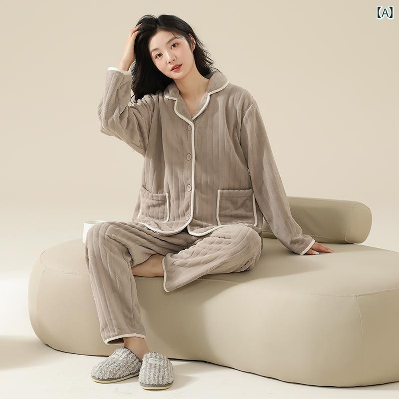 ルームウェア レディース パジャマ 部屋着 ガーリー 秋冬 長袖 暖かい ブラウン ホワイト ブルー