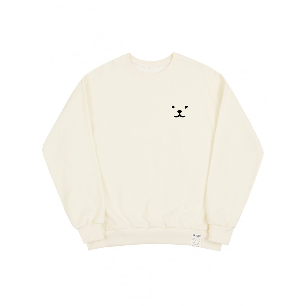 GRAVER パフィー フェイス スモール ドローイング スマイル マンツーマン クリーム ブラック ロゴ