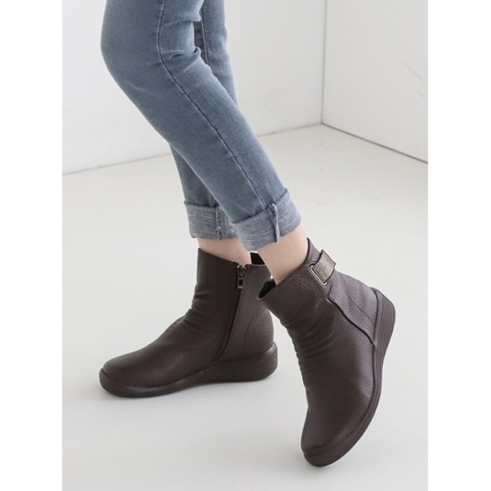 (Ninaspari) ナチュラルカウハイドサイドキュービックアンクルブーツ