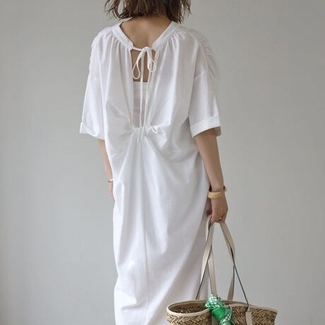 ワンピース ロングワンピース シャツワンピース 半袖 Vネック バックシャン 背中開き バックスリット かわいい 大人可愛い きれいめ シンプル 上品 おしゃれ カジュアル こなれ感 個性的 主役級