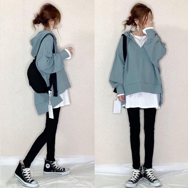 【クラシックに上品】 ファッション カジュアル スリット 切り替え パーカー レディース 秋冬