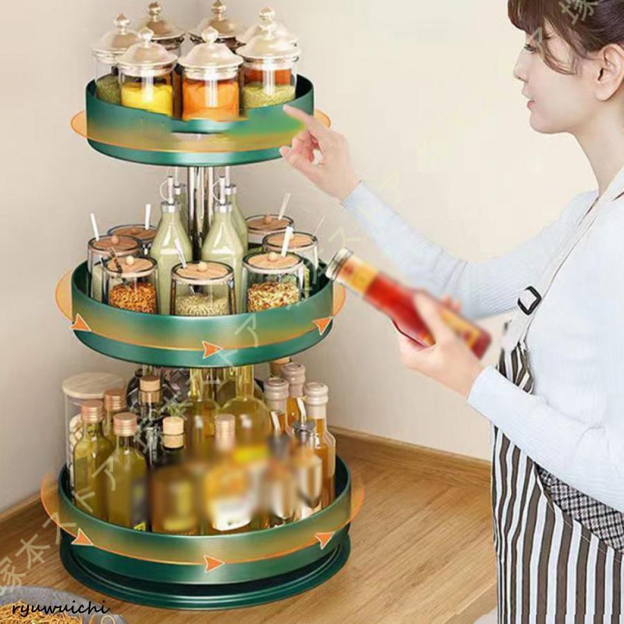 調味料ラック360回転式 スパイスラック 調味料入れ収納 テーブル スパイス ラック 卓上回転トレー キッチンスパイスラック大容量 収納ラック 調味料/化粧品