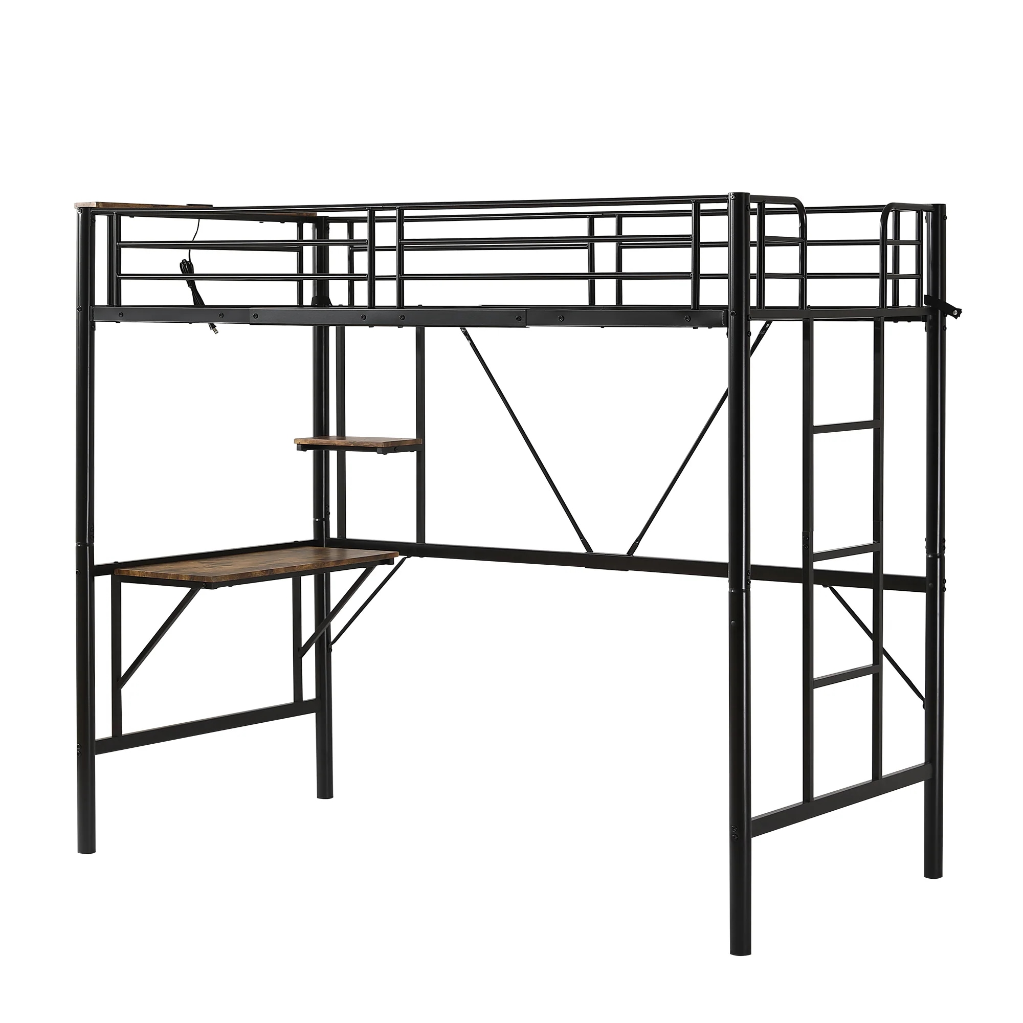 24時間限定価格！国内発送！ロフトベッド シングル パイプベッド 収納棚 デスク付き 北欧風 子供ベッド パイプ 金属 はしご