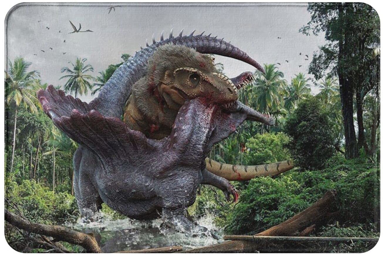 【おすすめ】 スピノサウルスティラノサウルスバスマットファイティング恐竜滑り止めスーパーバスラグ屋内カーペッ ラグマット