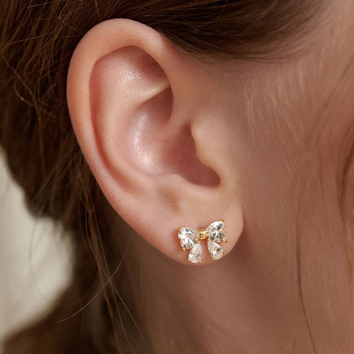 [Silver 925] Twinkle Butterfly Ribbon Earrings 2色 おしゃれ ピアス 韓国ファッション