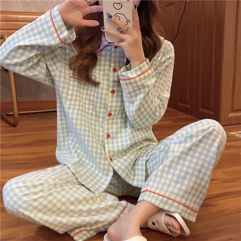 オールインワンセットアップセットアップルームウェア ジャージ セット 部屋着韓国網紅加絨毯厚手緩ゆるいボタン開襟長袖チェックパジャマセットルームウェアスウェット上下セット着ぐるみパジャマ アップ