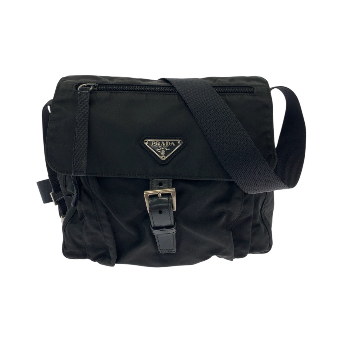 美品 テスート 三角ロゴプレート ブラック 黒 シルバー金具 ナイロン ショルダーバッグ メッセンジャーバッグ レディース 504049