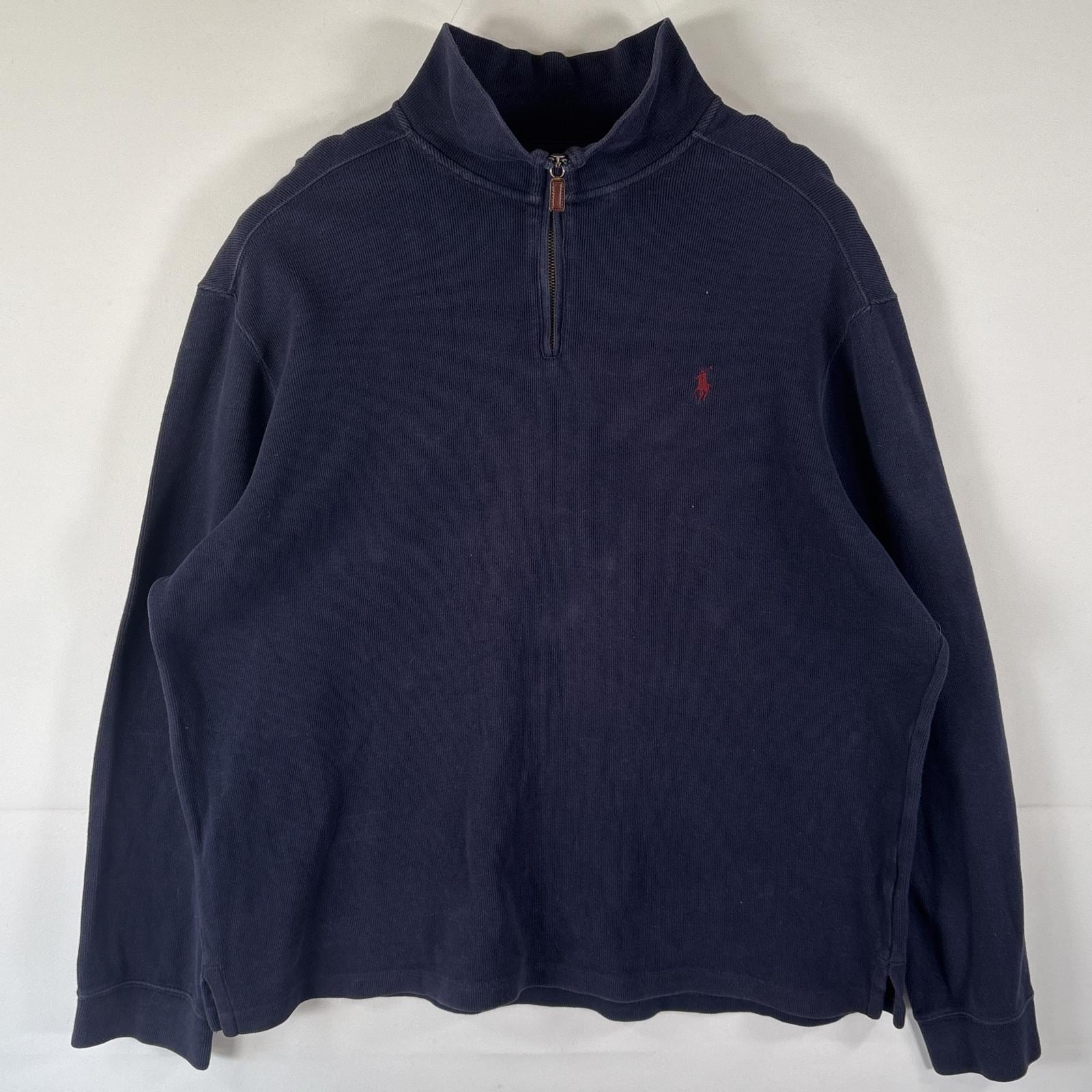古着 ポロバイラルフローレン Polo by Ralph Lauren ニット ハーフジップ トレーナー スウェット 大きいサイズ XXL ネイビー メンズ