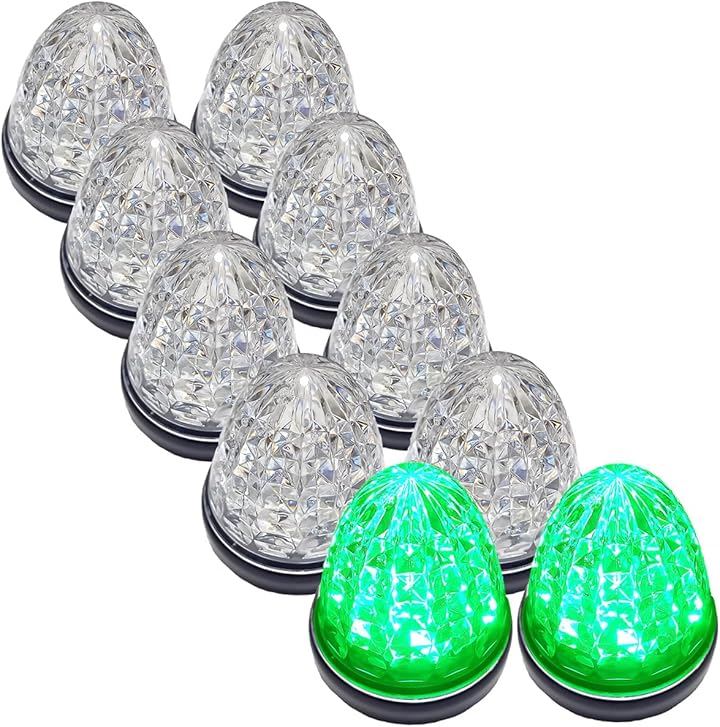 カスタマイズ 24V トラック用 LED マーカーランプ サイド クリスタルカット仕様 16LED 汎用 シーリングタイプ防水 各色 (クリアレンズ グリーン, 10個)
