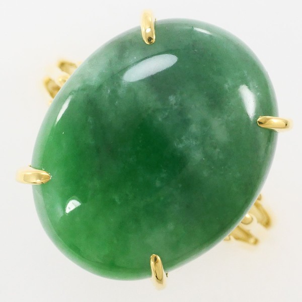 K18 18金 YG リング 指輪 14号 ヒスイ カード鑑別書 ジュエリー 中古