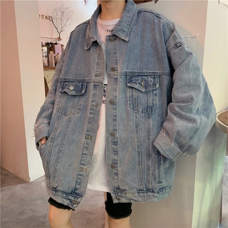 アウター ジャケット レディース 春 かわいい 軽い Gジャン 長袖 襟付き BIGシルエット ポケット ブルー 水色 春カラー S M L XL 大きめ ビッグサイズ ゆったり 大人可愛い シンプル